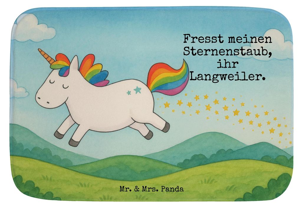 Mr. & Mrs. Panda Badteppich Einhorn Happy Design - Weiß - Geschenk, wannenvorleger, Freude, Unicorn, glücklich, Badvorleger, Lebensfreude, Badema...