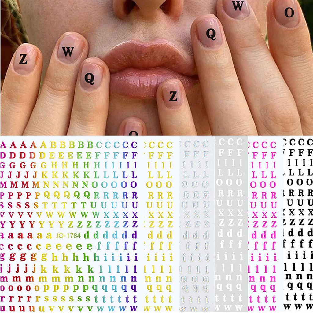 6 Blatt Alphabet-Nagelaufkleber, selbstklebende 3D-Nagelsticker French Hollow Nail Art Design Maniküre DIY Nageldekoration für Acrylnägel