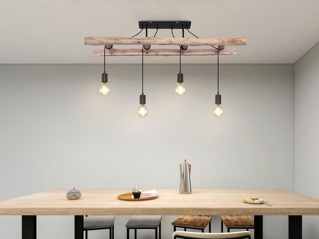 4er LED Deckenleuchte mit Holzbalken für über Esstisch ausgefallene Küchenlampen