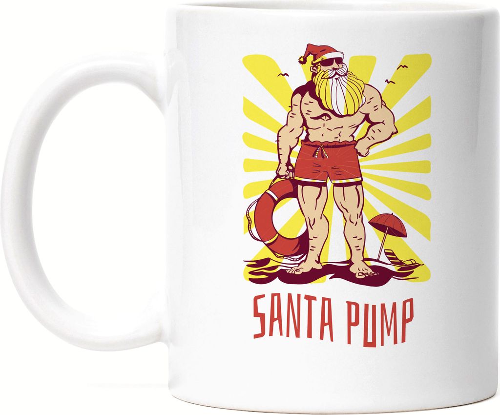 Santa Pump Tasse weiß lustiges Geschenk humorvolle Weihnachtsüberraschung Weihnachtszeit Christmas Santa