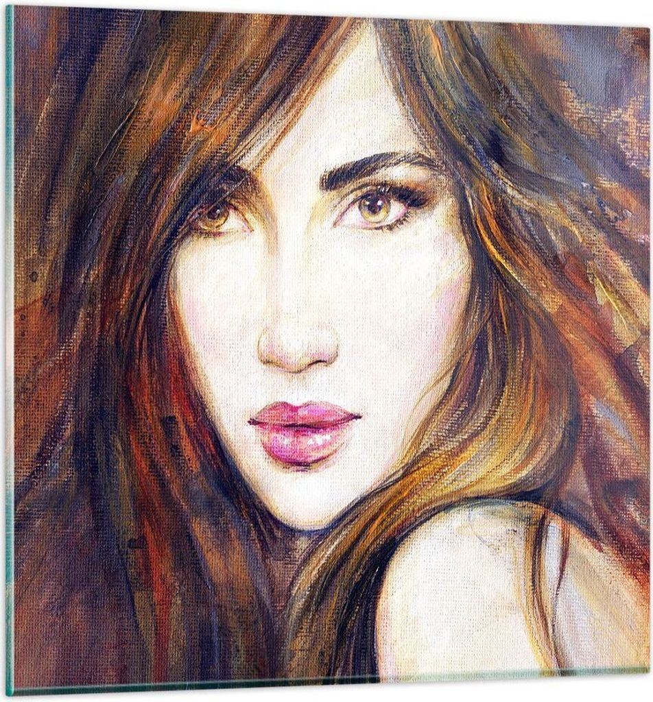 Bilder auf glas - Frau Gesicht Lippen - 70x70cm - Glasbilder - Wandbilder - Kunstdruck - zum Aufhängen bereit - Wanddekoration aus Glas - Glas Bil...