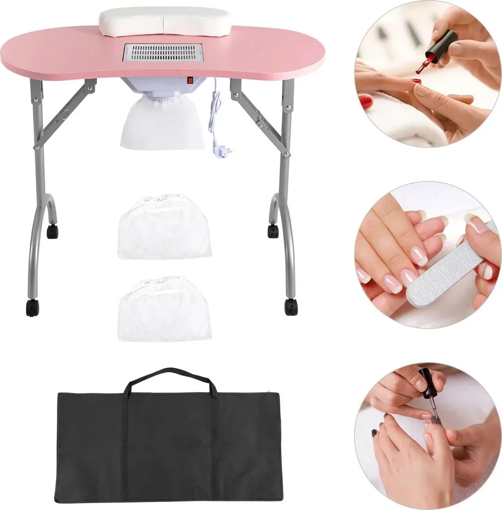 Table de manucure pour domicile rose avec aspiration et structure pliable