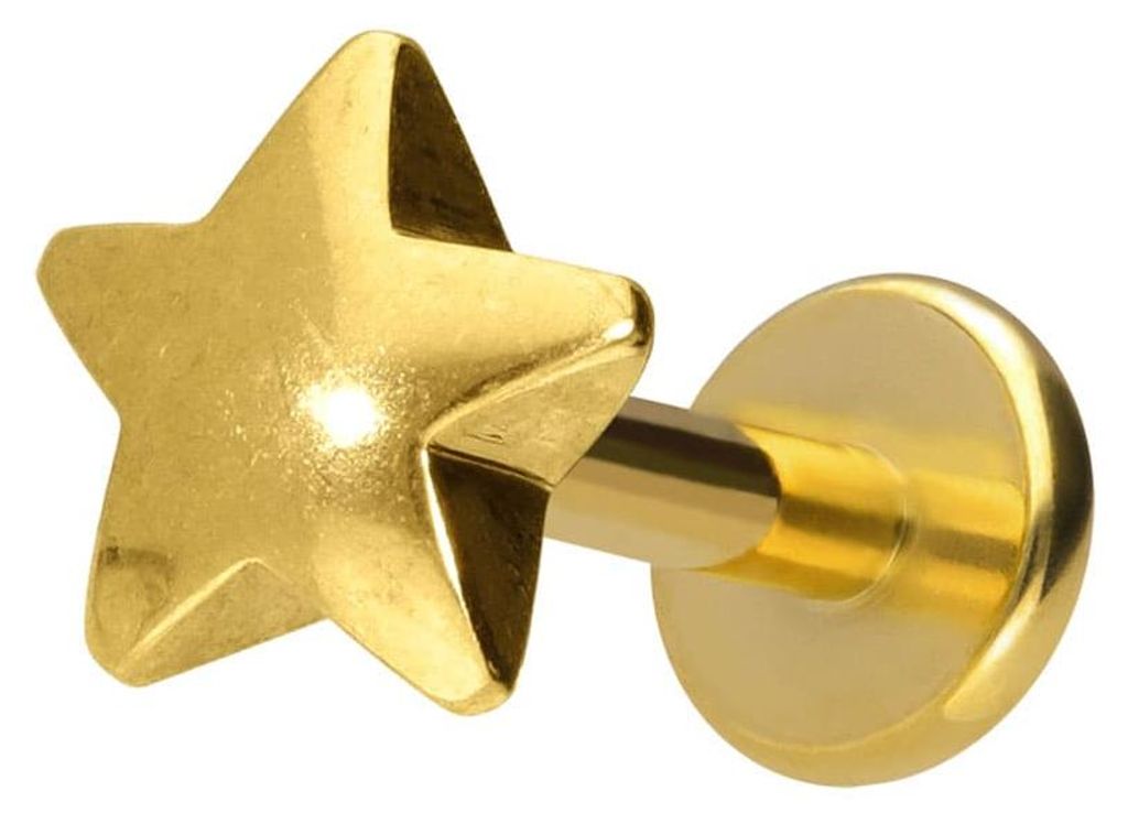 Ohrpiercing, Nasenpiercing Titan Labret mit Innengewinde STERN Gold Stablänge: 6mm | Stabstärke: 1,2mm