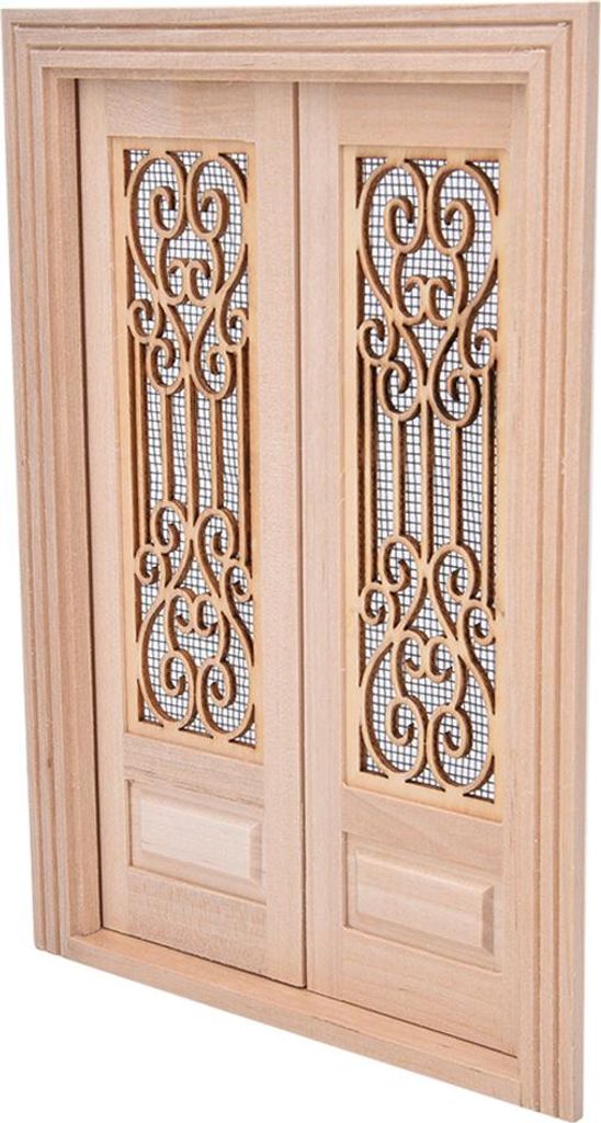 1:12 Skala Dollhouse Möbel DIY Mini Unbemalte Holz -Doppel -Tür -Zubehör Decoration Double Door