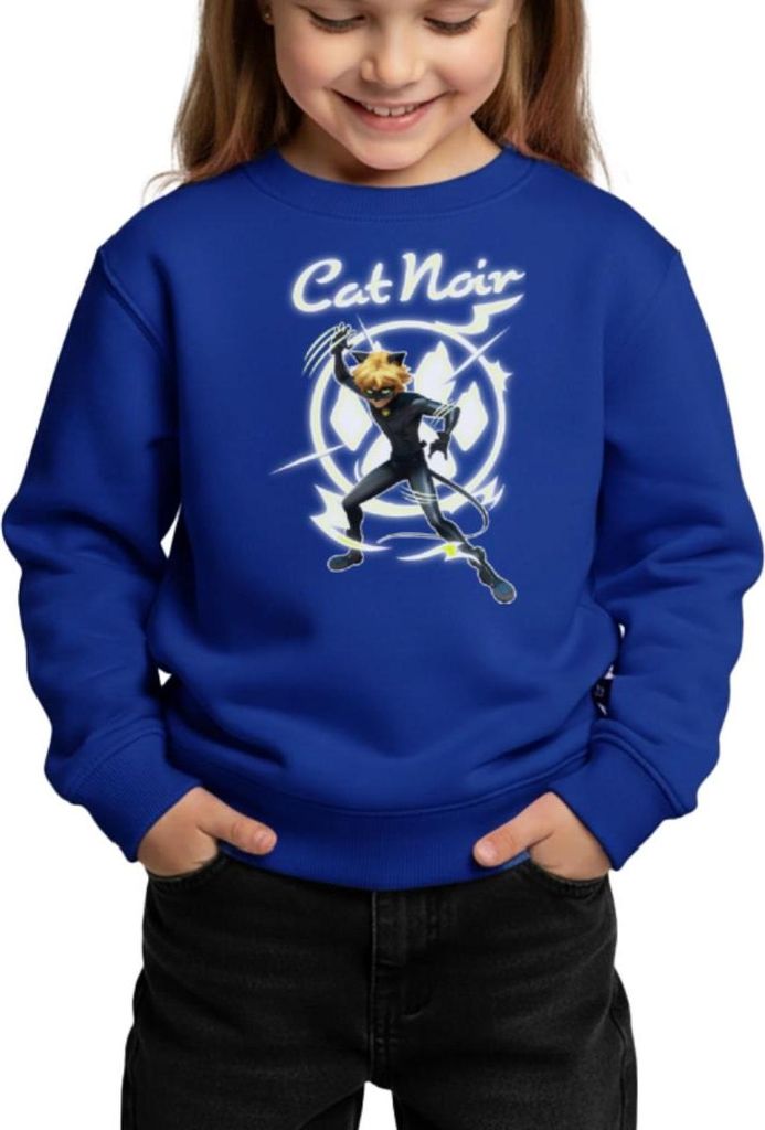 Spreadshirt Miraculous Cat Noir Adrien Superheld Kinder/Teenager Premium Pullover, 110/116 (4 Jahre), Royalblau