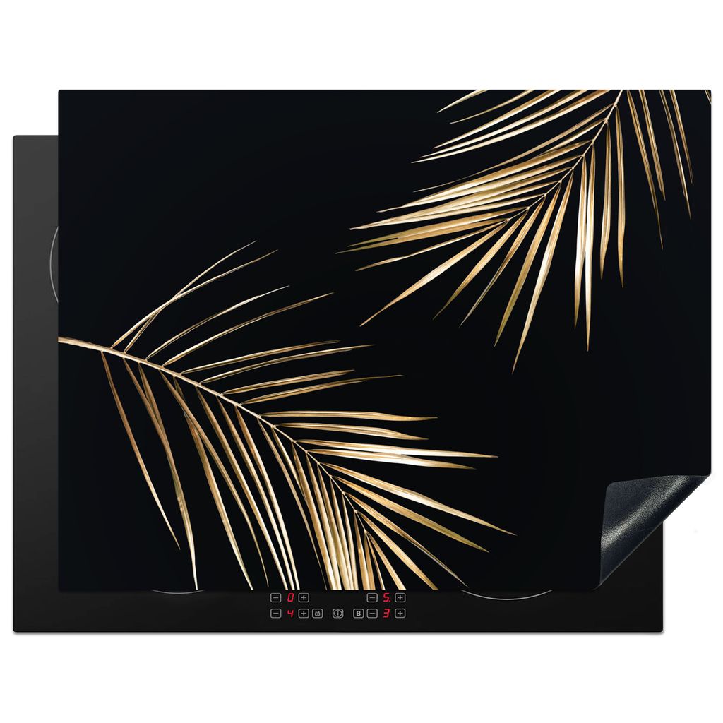 KitchenYeah Herdabdeckplatte Blätter - Pflanzen - Gold - Schwarz - Luxus , 77x59cm, Küche Deko, Glaskeramikkochfeld Herdabdeckung, Abdeckplatte...