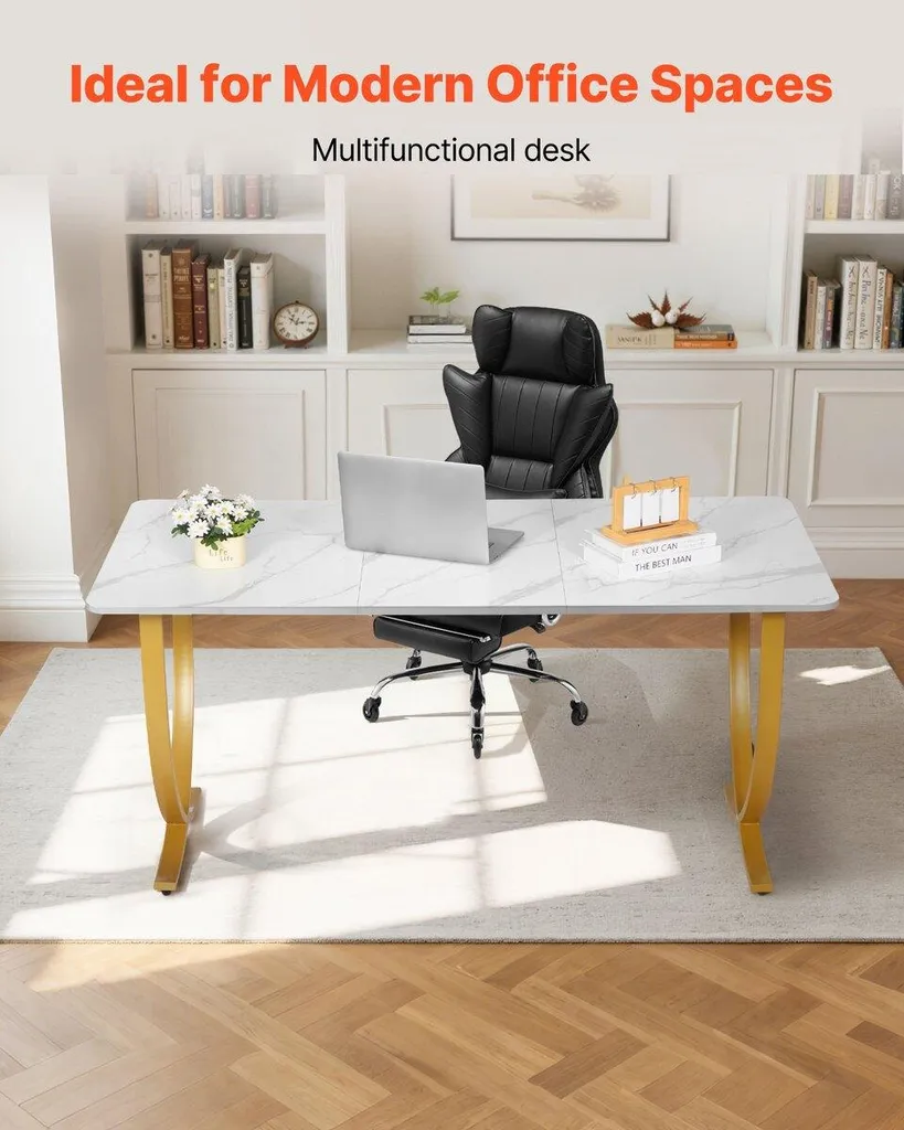 Bureau de direction 160 cm blanc et doré - Table de conférence moderne - 2