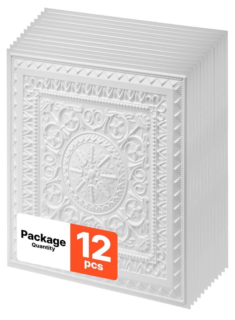 VEVOR 605x605mm PVC-Deckenplatten 12er-Pack Weiß 3D Produktbild 