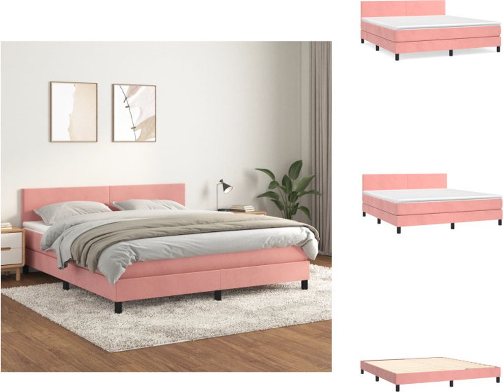 vidaXL Boxspringbett mit Matratze Rosa 160x200 cm Samt - Betten & Bettgestelle