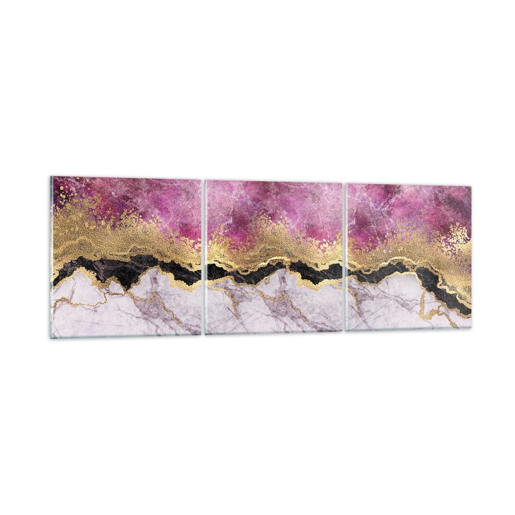 Bilder auf glas - 3 Teile - Rosa golden Hintergrund - 150x50cm - Glasbilder - Wandbilder - Bilder - zum Aufhängen bereit - Wanddekoration aus Glas...