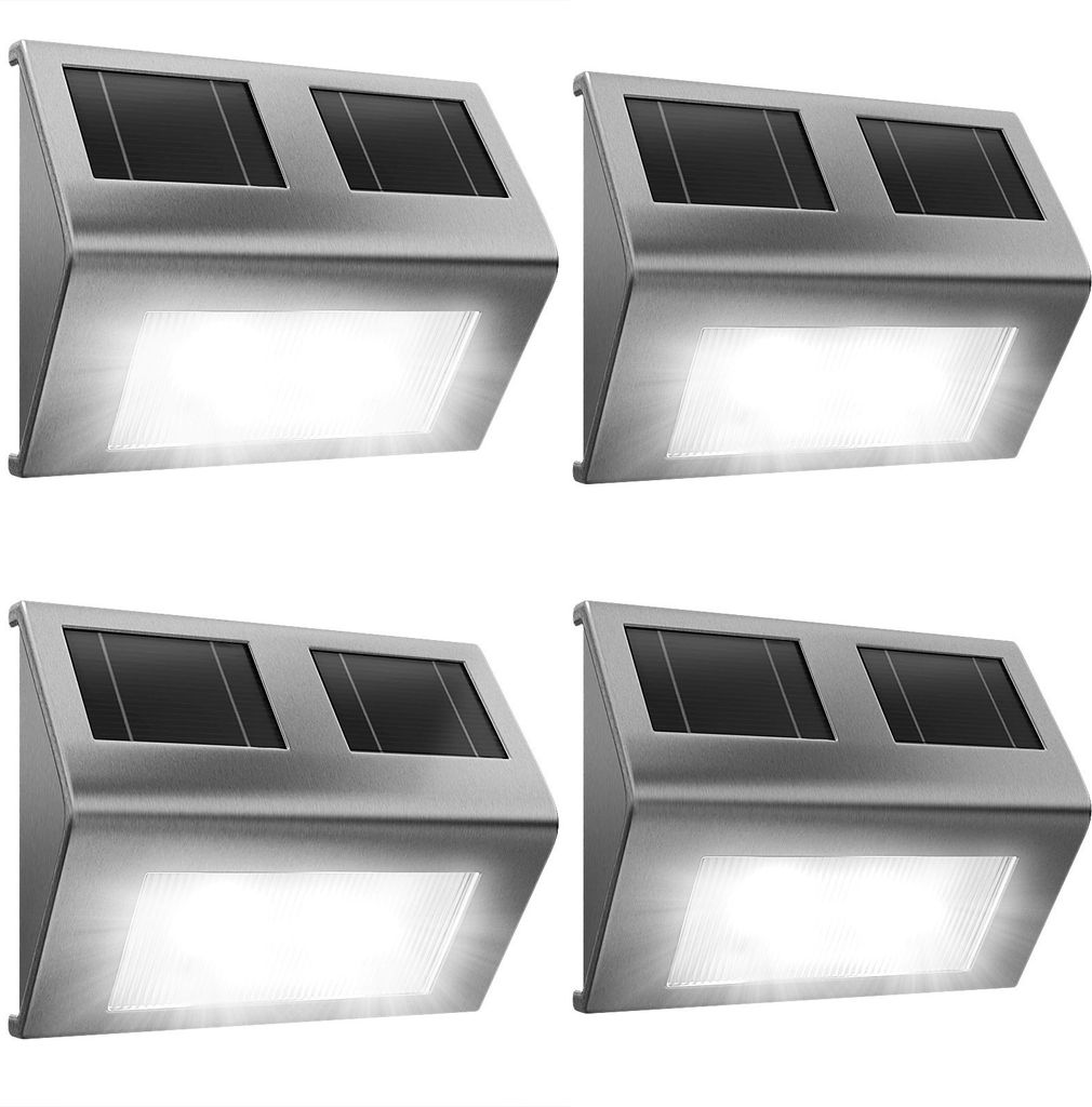 DEUBA® Solarlampen für Außen 4er Set Garten LED Edelstahl IP65 Wasserdicht Solarleuchte Wandleuchte Gartenbeleuchtung Außenleuchte Solar Lampe Wand