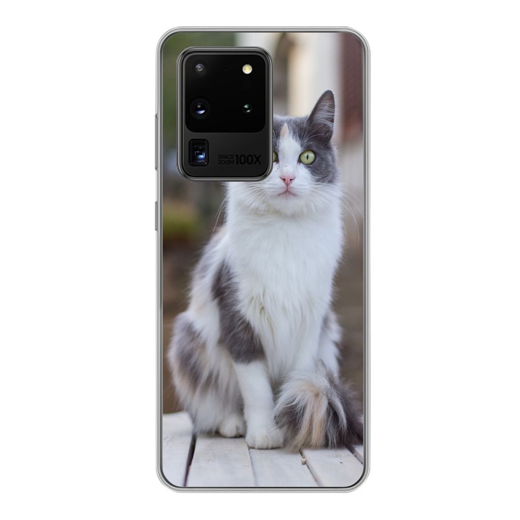 MuchoWow Handyhülle Schutzhülle Hülle für Samsung Galaxy S20 Ultra Katze - Porträt - Tisch - Mädchen - Kinder - Jungen Silikon Softcase Han...