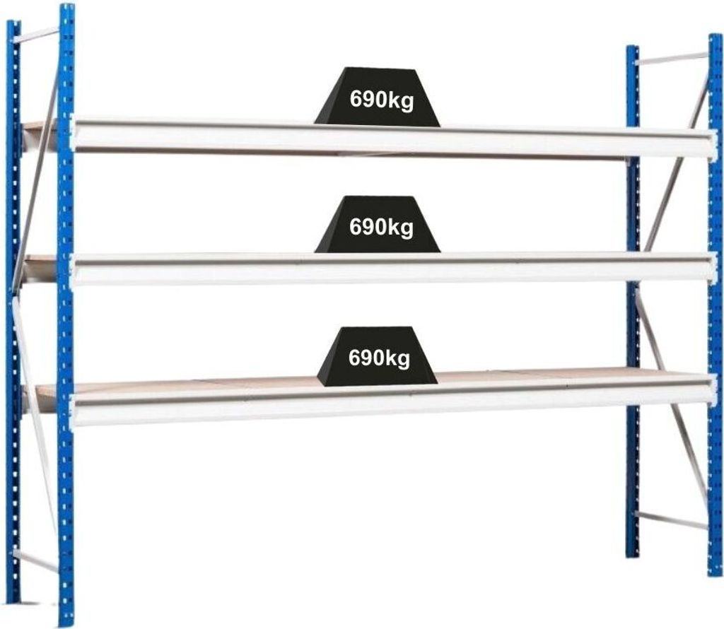 Weitspannregal MAXIMUS Pro | Grundregal | HxBxT 200x200x80cm | 4 Ebenen | Spanplatten-Fachboden | Fachlast 690kg | Lichtblau/Lichtgrau