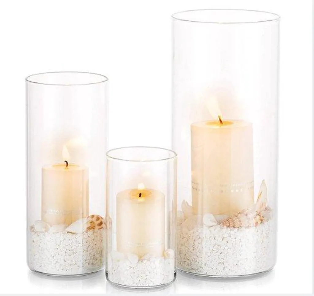 Lot de 3 bougeoirs en verre transparent pour bougies votives et déco
