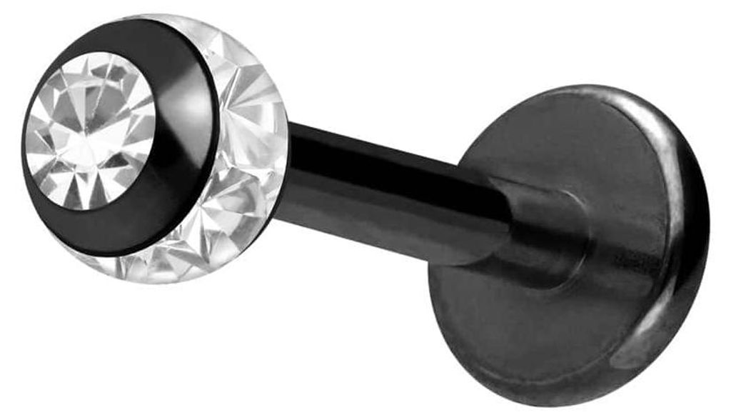 Ohrpiercing, Nasenpiercing Chirurgenstahl Labret EPOXY-RING-KUGEL + KRISTALL Schwarz Stablänge: 8mm + Stabstärke: 1,2mm + Kugelgröße: 3mm