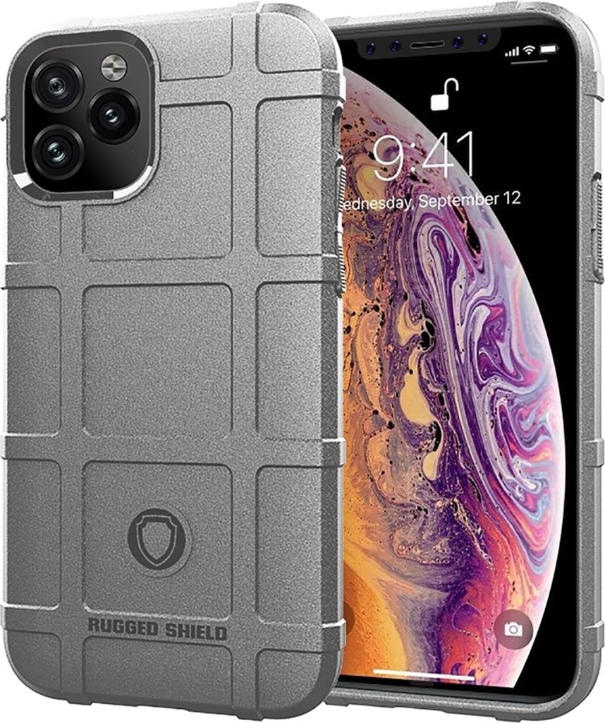Mobigear Rugged Shield iPhone 12 Pro Max Hülle Flexibles TPU Backcover Stoßfest - Grau