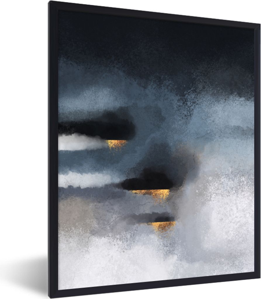 MuchoWow Gerahmtes Poster Wolken - Gold - Abstrakt 30x40 cm - Poster mit Schwarzem Bilderrahmen Wandposter Rahmen Foto Bilder - Wanddeko - Kunstd...