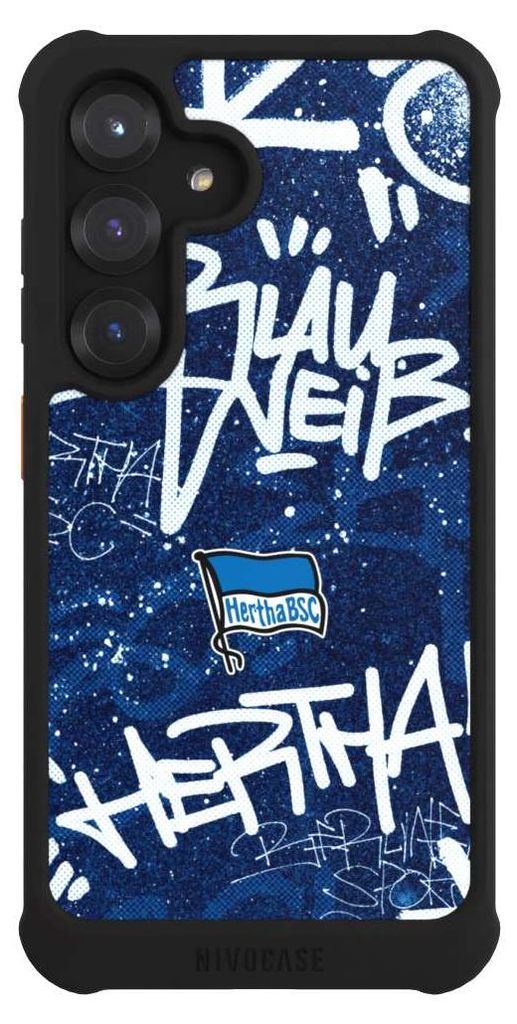 NIVOCASE Hülle für Samsung Galaxy S25 Stoßfeste Handyhülle NIVOmax Case Schwarz Graffiti Hertha BSC Offizielles Lizenzprodukt