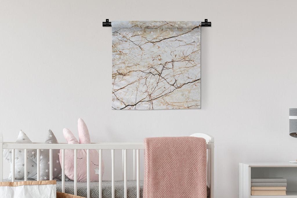 MuchoWow Wandteppich Wandbehang Marmor - Weiß - Braun 60x60 cm Tapisserie Dekoration Wandtuch - Dekorationen - Wand Decke