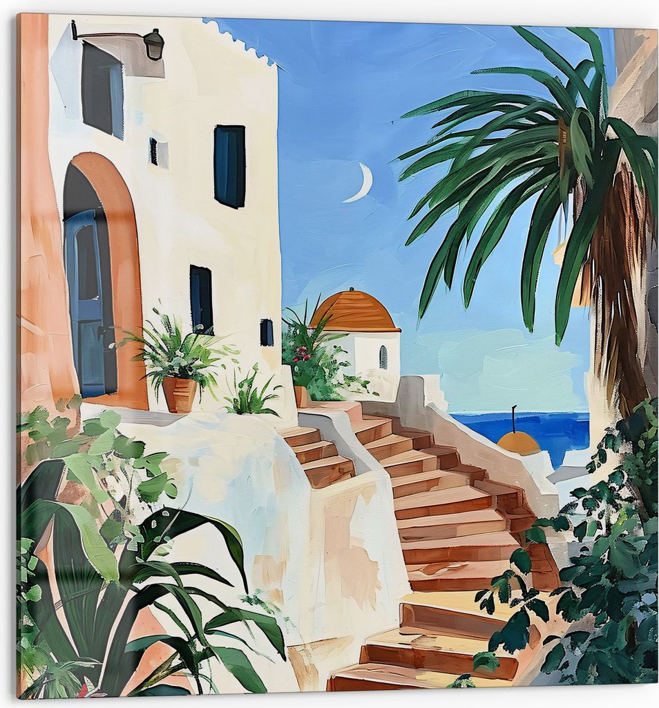 DEQORI Küchenrückwand Glas 60x60 cm 'Mediterrane Idylle' Spritzschutz Bad Rückwand Küche