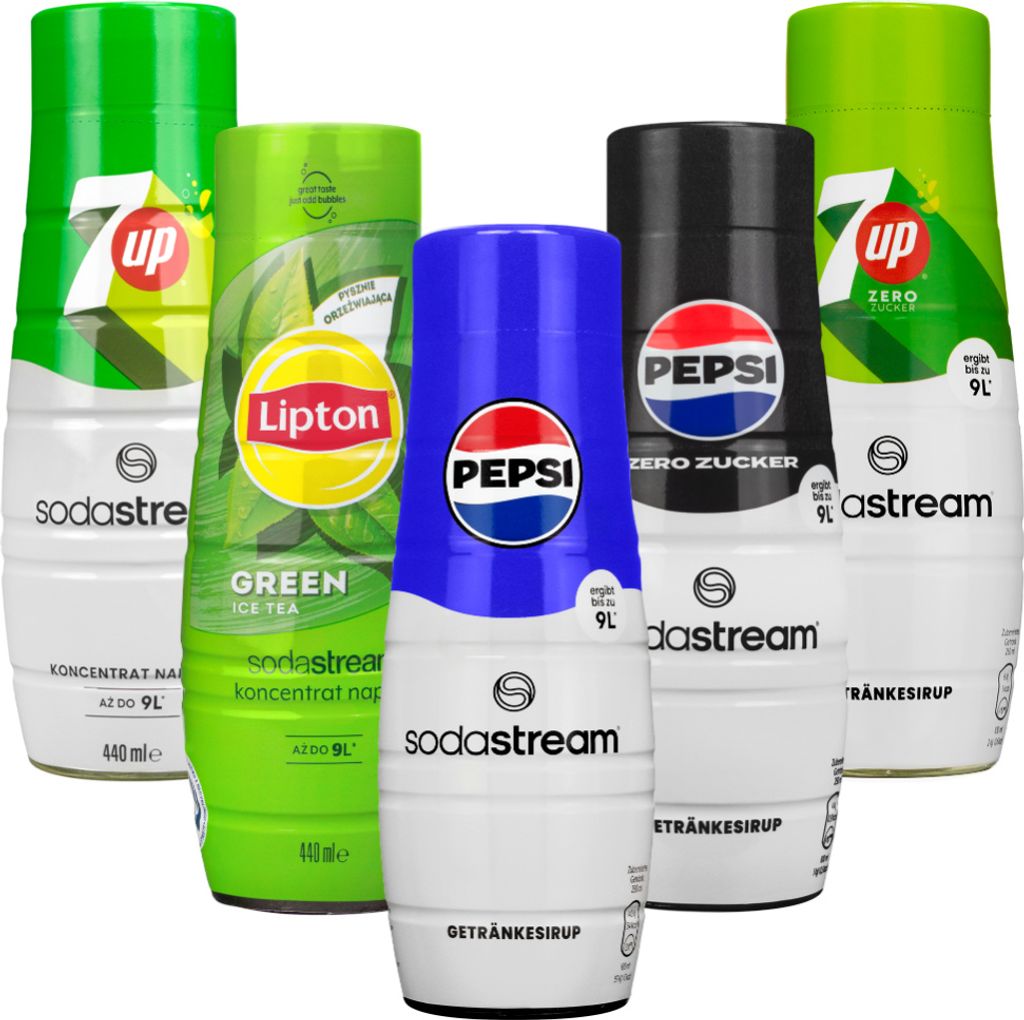 Sodastream Sirup Set 5x 440ml Pepsi 7Up Zero Lipton Green Tea Konzentrat