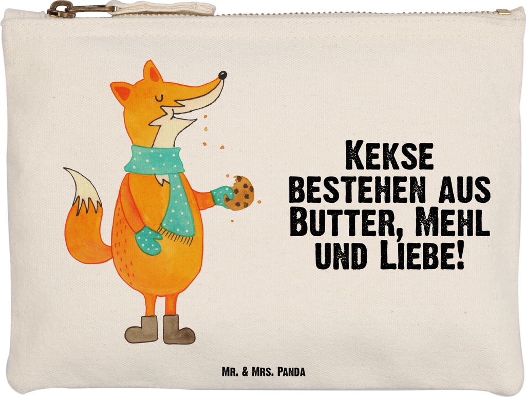 Mr. & Mrs. Panda Kulturbeutel Fuchs Keks Größe M - Weiß - Geschenk, Liebe, Kekse, Plätzchen, Federtasche, Mäppchen, Pouch, Weihnachten, Kultur...