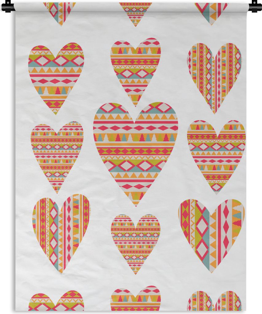MuchoWow Wandteppich Wandbehang Herz - Südamerika - Muster 90x120 cm Tapisserie Dekoration Wandtuch - Wanddeko