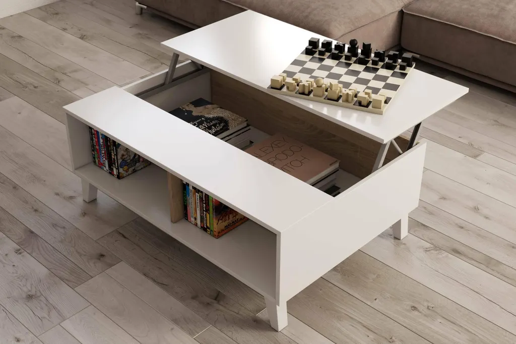 Table basse relevable grise et chêne 100 cm Zaiken Plus avec coffre de rangement - 12