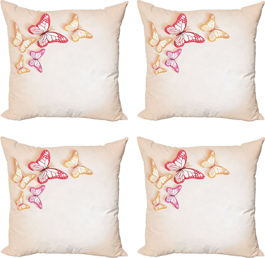 ABAKUHAUS Schmetterling Kissenbezug Set (4 Stück), Papier-Schnitt-Bild, Moderner Doppelseitiger Digitaldruck, 40 cm x 40 cm, Gelb Rot Beige