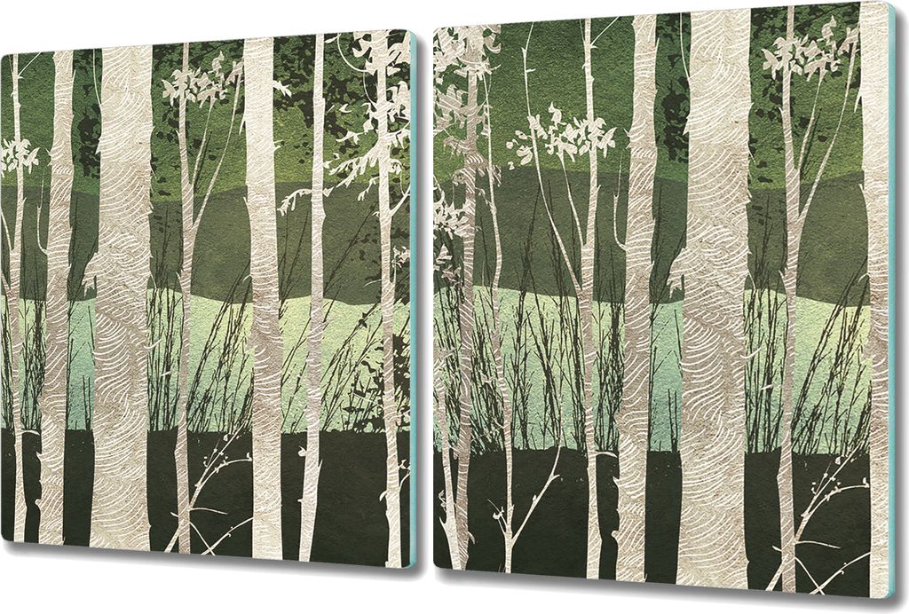 Glas Schneidebrett Herdabdeckplatten Schneideplatten - 2x 40x52 cm - Baum Wald