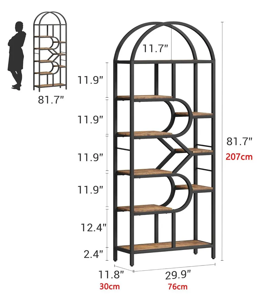 Bibliothèque ouverte sur pied 206 cm noire et marron avec 9 étagères - 4