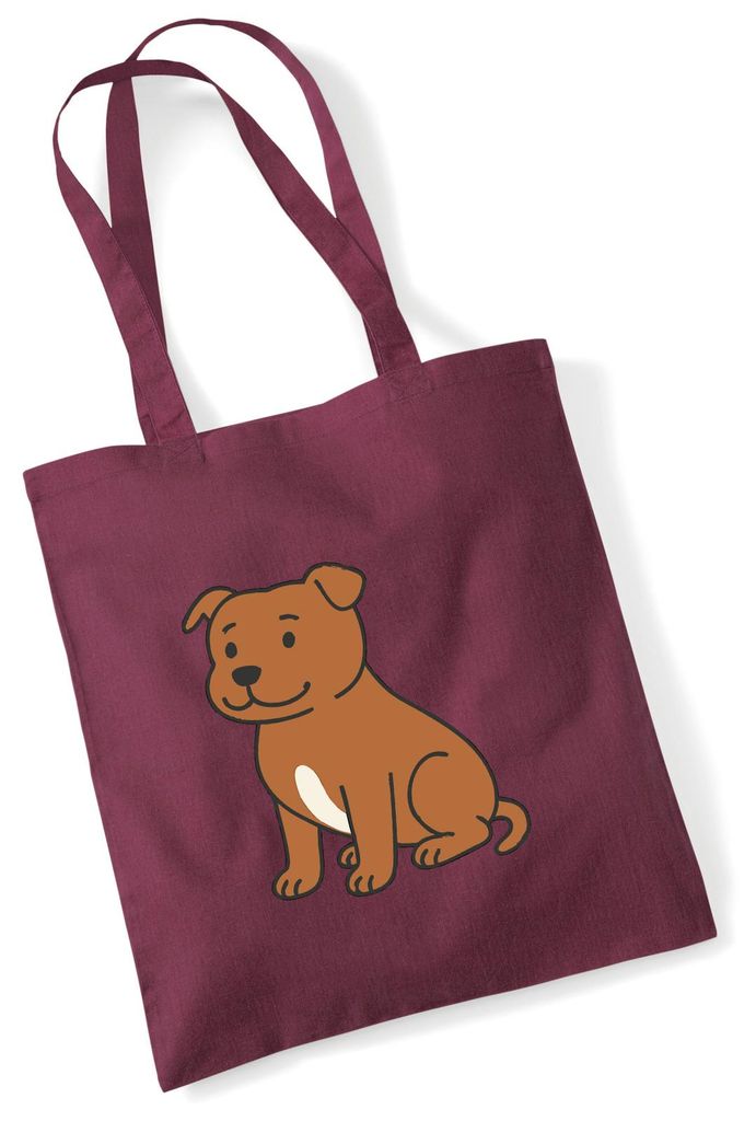 Huuraa Jutebeutel Staffordshire Bullterrier Comic Staffi 10 Liter Burgundy Baumwolle Tasche Geschenkidee