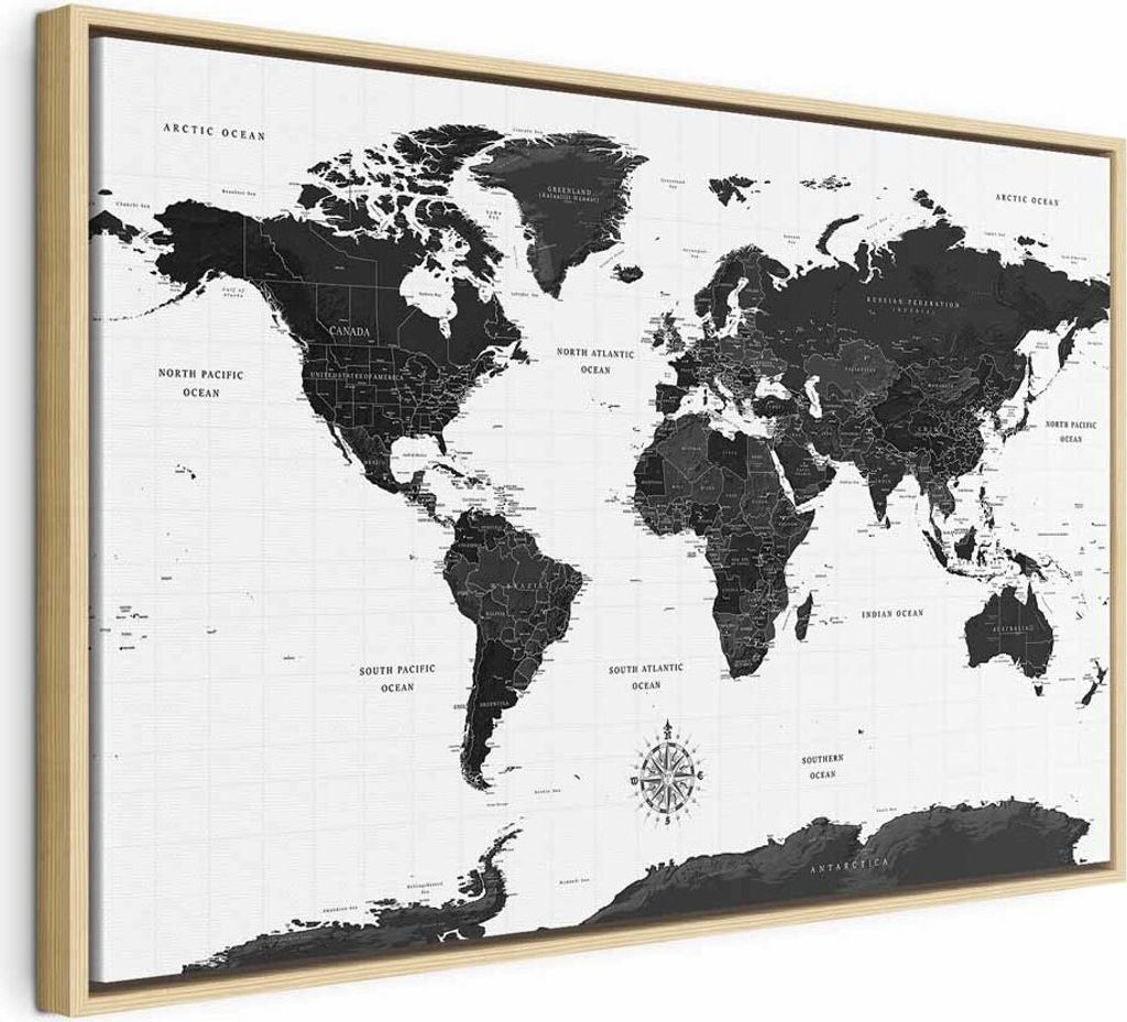 Italienischer Leinwand Leinwandbild - Black and White Map (1 Part) Wide 90x60 cm Karten k-A-0423-b-a