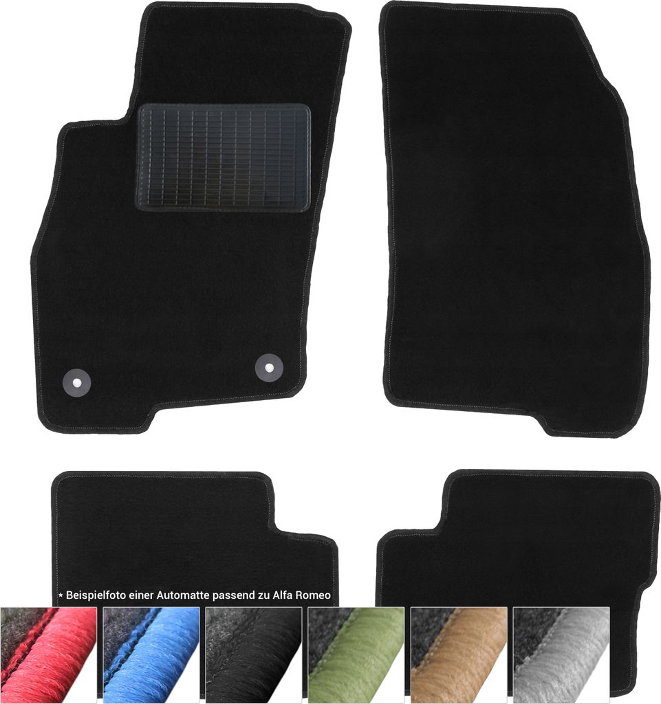 Fußmatten Auto Velours Autoteppiche Schwarz Automatten Set 4-teilig passend für Alfa Romeo Mito 2008-2018 (Schwarze - Ziernähte)