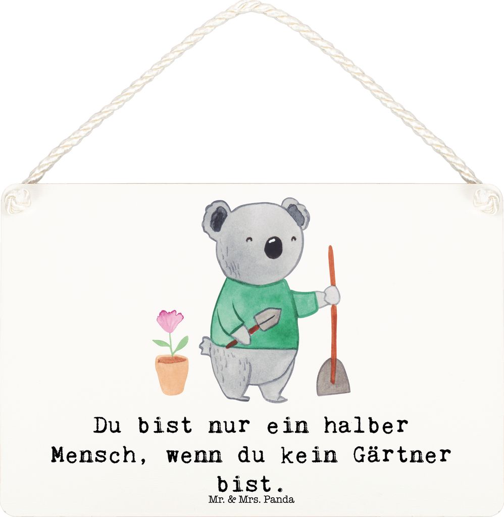 Mr. & Mrs. Panda Schild Gärtner Herz DIN A6 - Weiß - Geschenk, Spruch, Gartenbau, Wandbild Holz, Gärtnerei, Türschild, holzbild, kleine aufmerk...