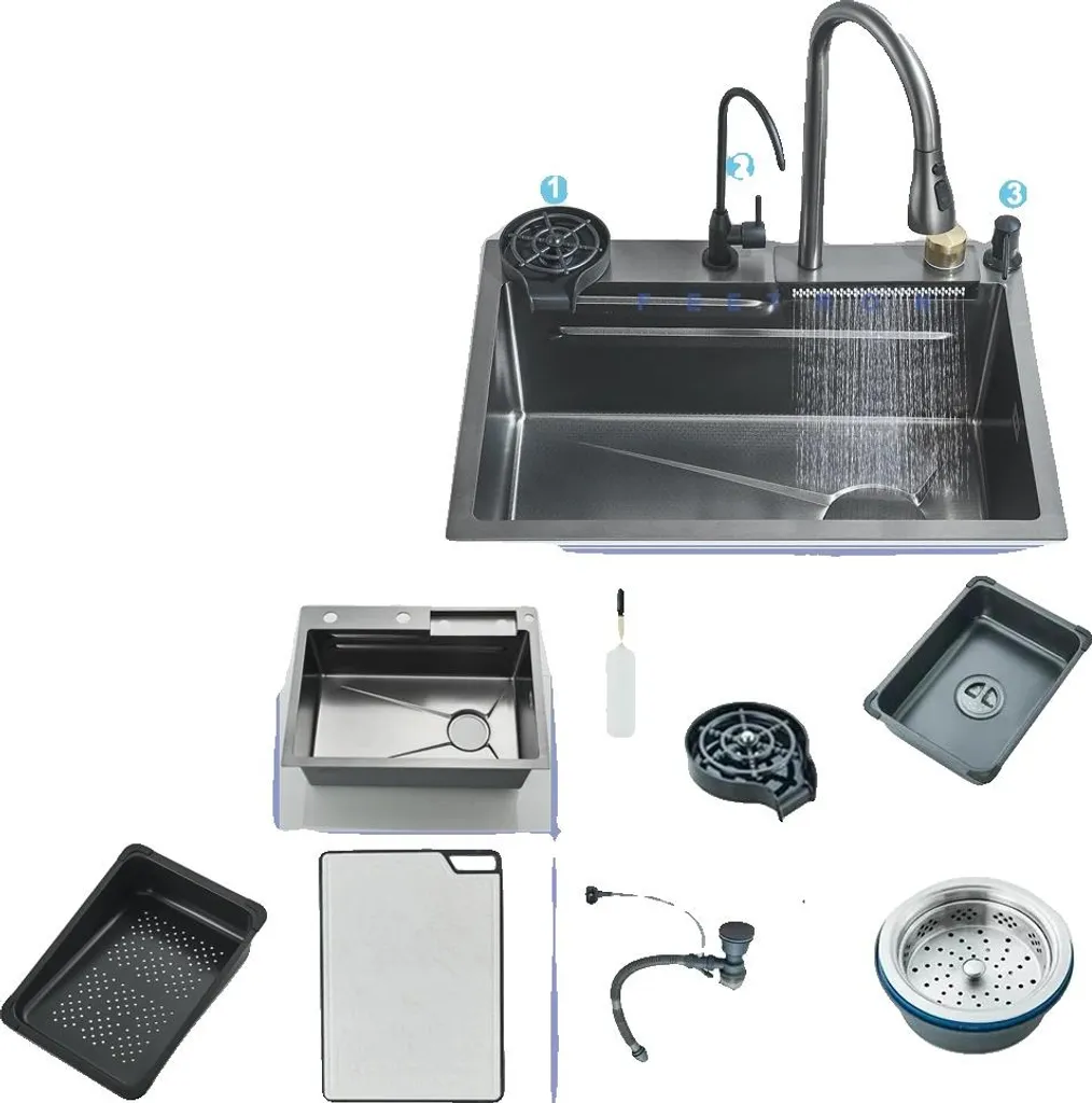 Évier de cuisine 60x45 M1 inox avec affichage LED de température eau