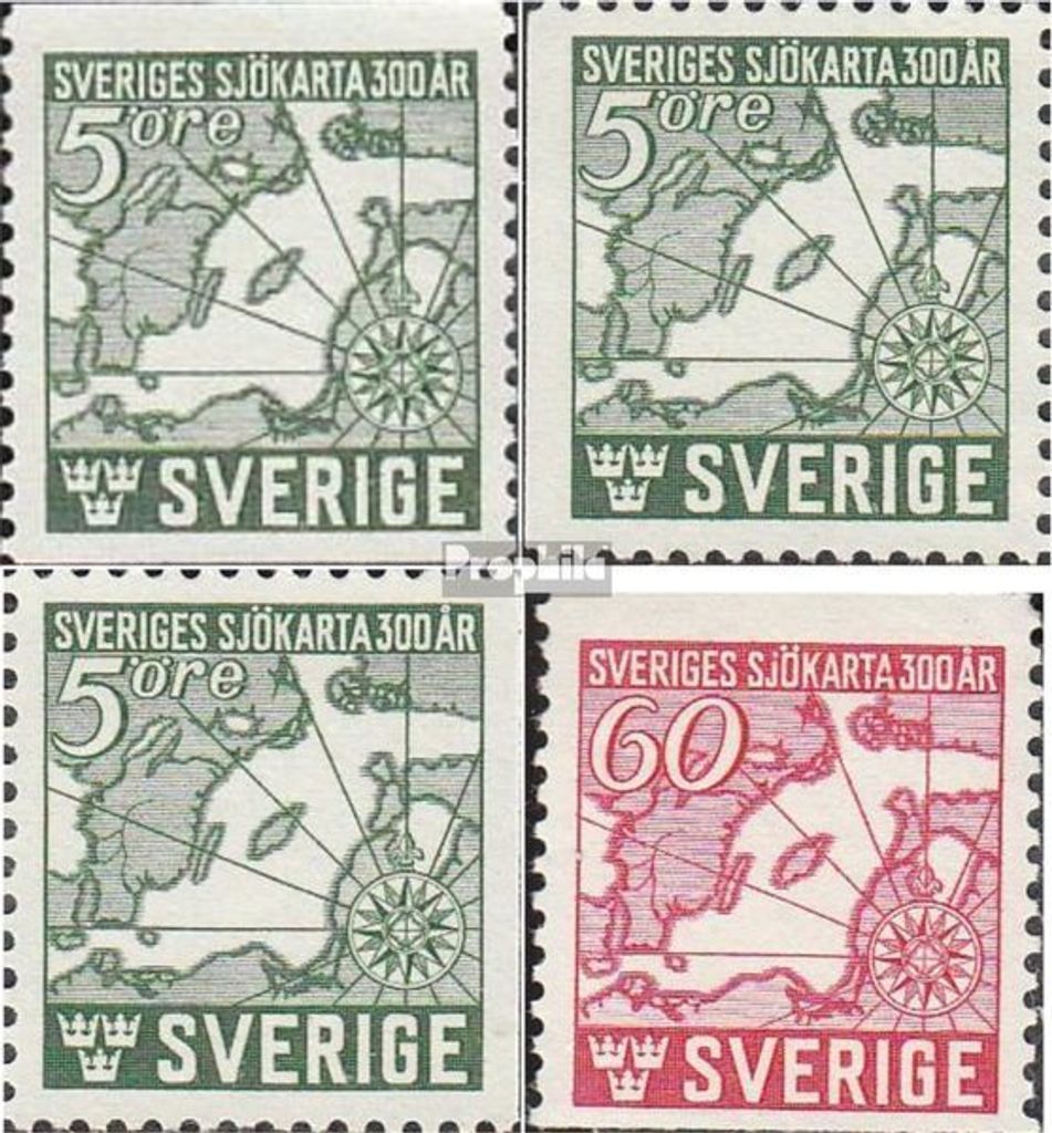 Briefmarken Schweden 1944 Mi 304A,Dl,Dr-305A (kompl.Ausg.) postfrisch Seekarte