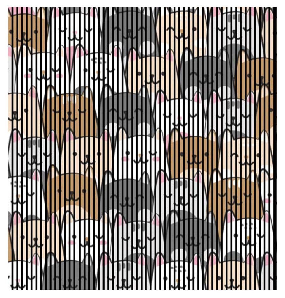 Akustikpaneele mit Digitaldruck Kitty01 19 x 2253 x 2400 mm Katzen Comic MDF PET-Fasern Wandpaneele Braun Grau Weiß 4 Einzelplatten