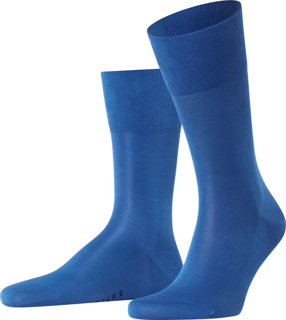 FALKE Herren Socken - Tiago, Strümpfe, Baumwolle, Logo, lang, einfarbig Blau (Saphire) 45-46