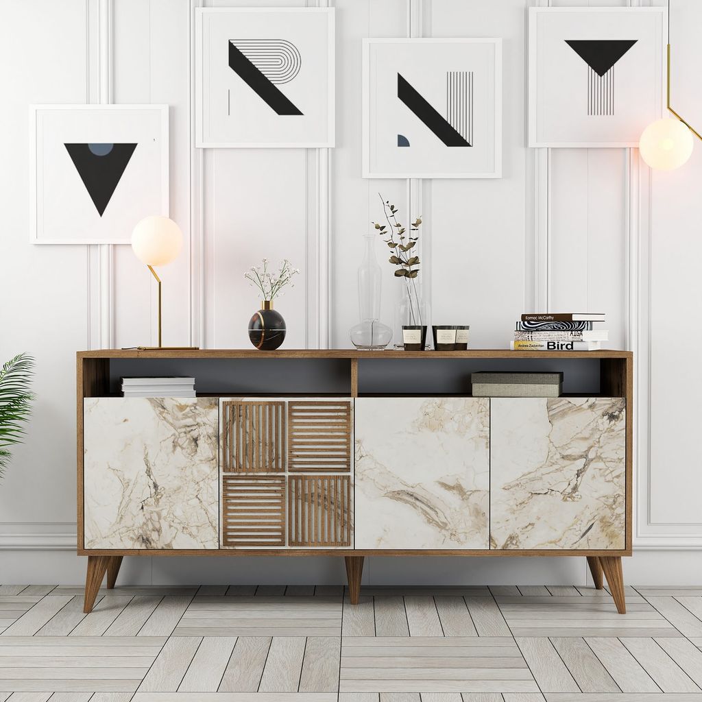 Skye Decor, Milan 160 - Walnut, White Marble, Wohnzimmerschränke, Nussbaum, 160 x 78 x 35 cm