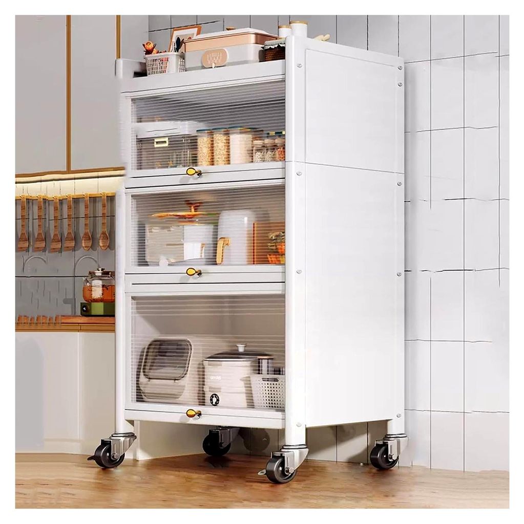 Mikrowellen-Ofenrost mit Klapptür – Rollbarer Küchenschrank & Buffet-Sideboard, multifunktionales, platzsparendes Regal für Geschirr, Töpfe &...