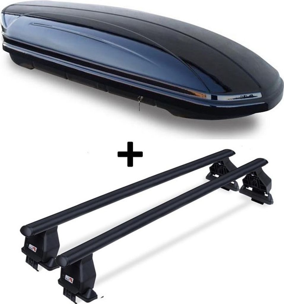 Dachbox VDPMAA460 schwarz glänzend 460 Ltr abschließbar + Dachträger Menabo Tema kompatibel mit Mercedes B-Klasse W246 (Kombi 5 Türer) ab 2012 ...