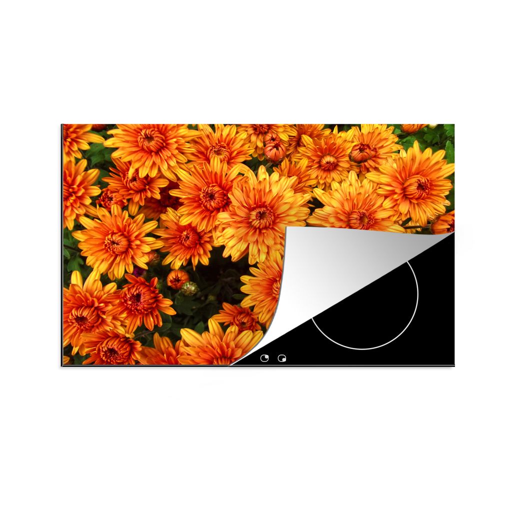 KitchenYeah Herdabdeckplatte Blumen - Orange - Chrysantheme , 81x52cm, Küche Deko, Glaskeramikkochfeld Herdabdeckung, Abdeckplatte fùr Kochfeld