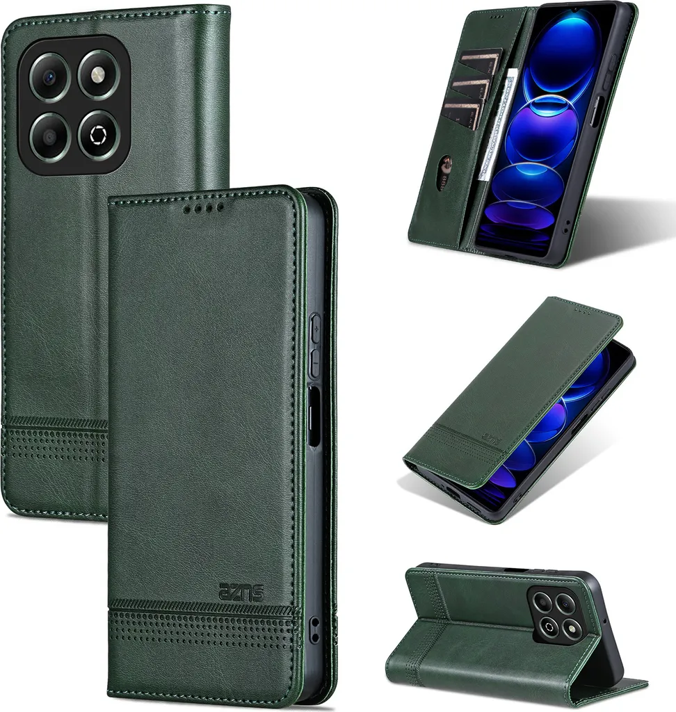 Custodia in pelle per Honor X6B, custodia pieghevole a portafoglio con chiusura magnetica e supporto verde