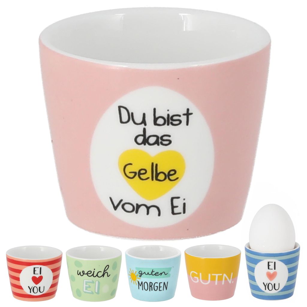 Eierbecher 6er Set 6 Motive Steingut bunt 5x4cm mehrfarbig Produktbild 