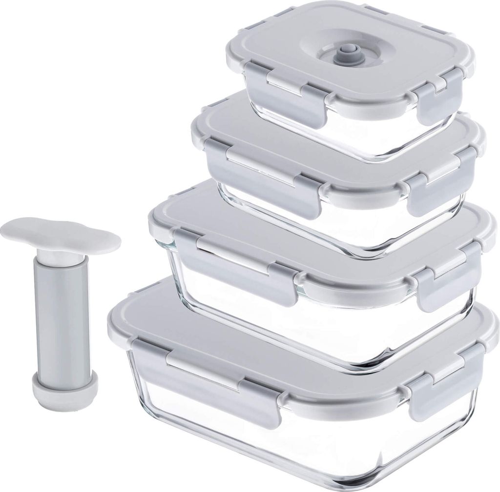 KADAX 4er-Set Vakuumbehälter aus Glas, grau Lunchboxen