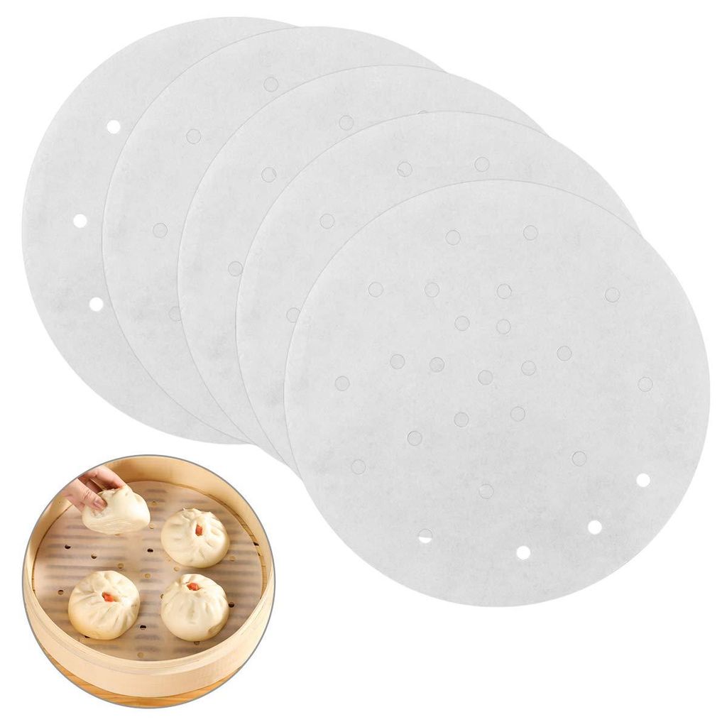 100 Stück perforiertes, antihaftbeschichtetes Dampfgarpapier, rundes Backpapier für Heißluftfritteusen, Dampfkorb für Dim Sum auf Bambusdämpfe...