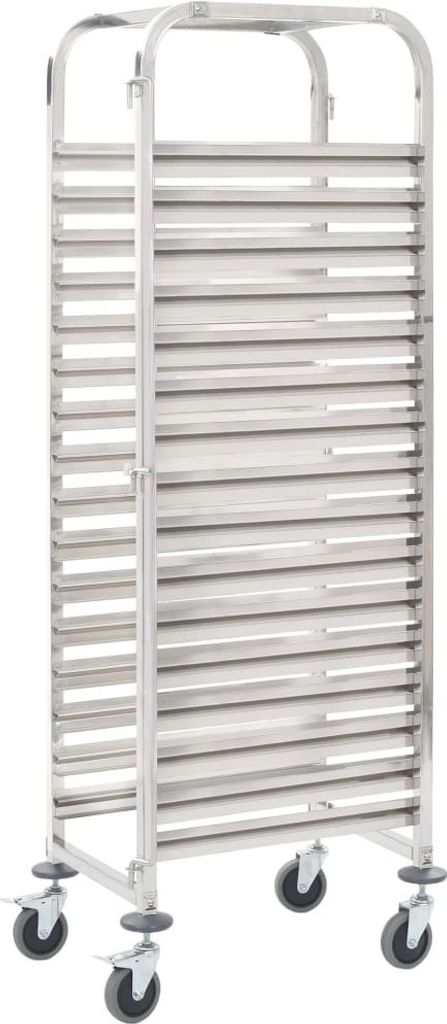 Möbel Tablettwagen für 16 Tabletts 38x55x163 cm Edelstahl - Servierwagen 50920