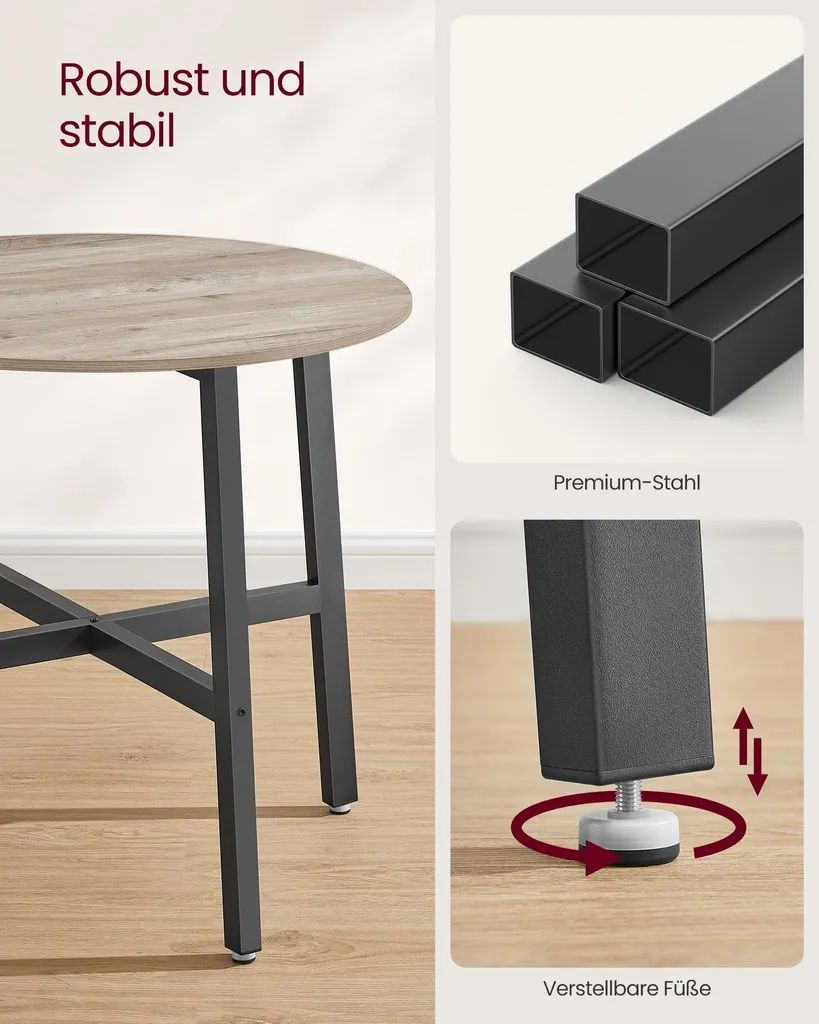 Table ronde compacte gris-beige mouchetée noir avec plateau résistant - 6
