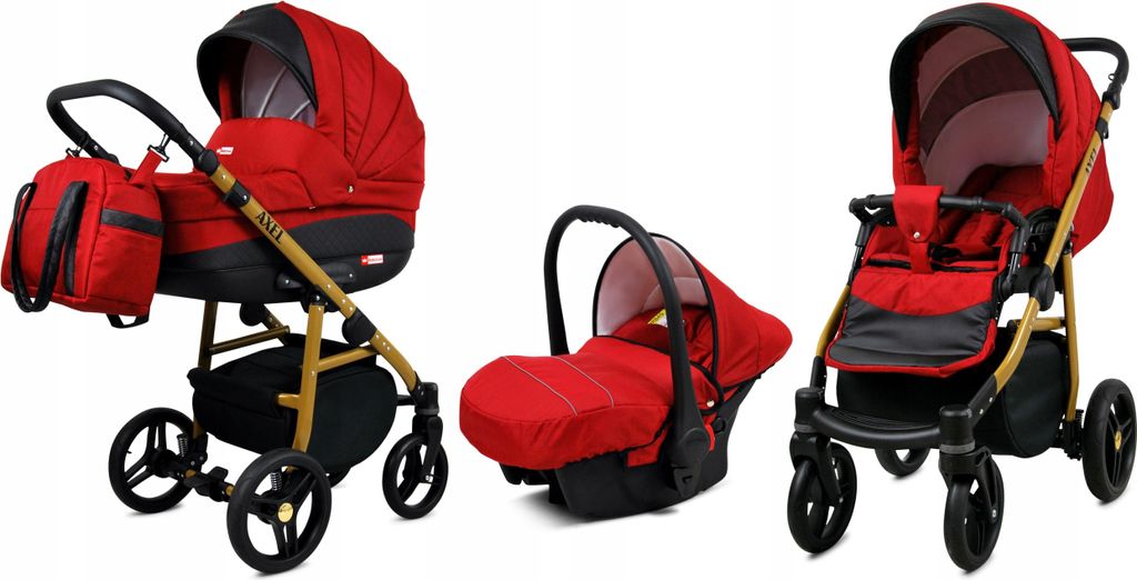 BabyLux Axel | 3in1 Kinderwagen Set | Red | Kombikinderwagen | Kinderwagenset | Buggy + Babywan
